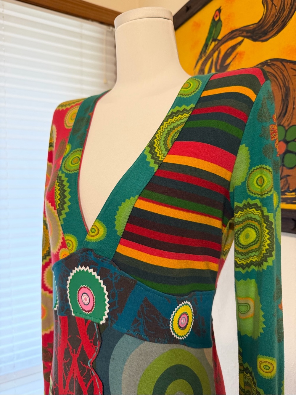 Vintage Y2K Desigual Patchwork Cotton Jersey Long Sleeve Dress – Size M - Picture 4 of 8
